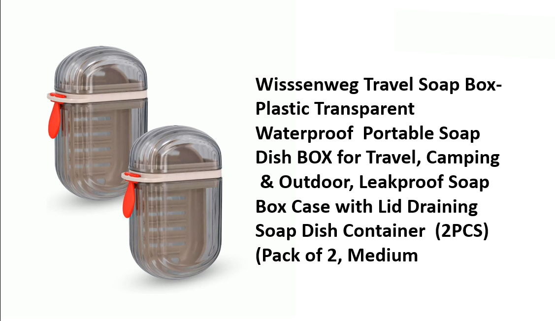 Wisssenweg Travel Soap Box-Plastic TransparentWaterproof  Portable SoapDish BOX for Travel, Camping & Outdoor, Leakproof SoapBox Case with Lid DrainingSoap Dish Container  (2PCS)(Pack of 2, Medium