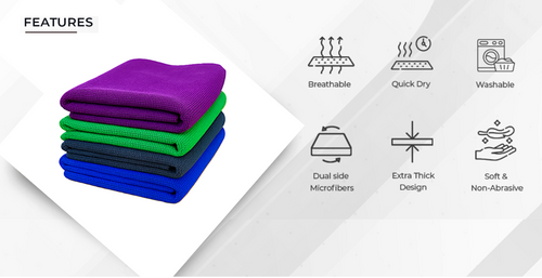 Premium 365 Days Long Life Microfiber Cloth-4 pcs-40x40cms-Multipurpose Cloths -Automotive Microfibre Cloth for Car Bike Cleaning Polishing Washing & Detailing (Green,Blue.Purple& Brown)