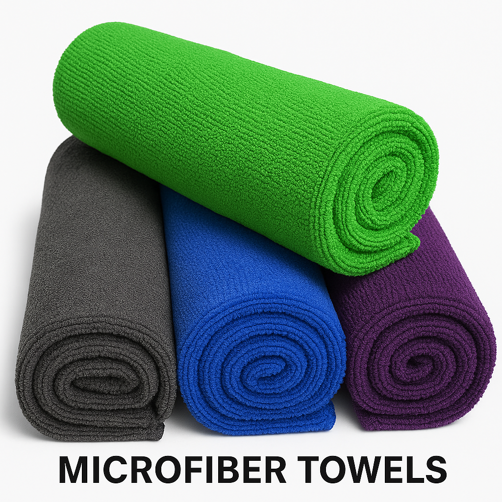 Premium 365 Days Long Life Microfiber Cloth-4 pcs-40x40cms-Multipurpose Cloths -Automotive Microfibre Cloth for Car Bike Cleaning Polishing Washing & Detailing (Green,Blue.Purple& Brown)